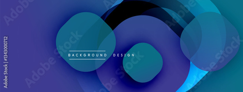 Circular abstract design with overlapping translucent circles and round shapes, blending gradients and smooth curves, creating depth, contrast, and a dynamic visual effect