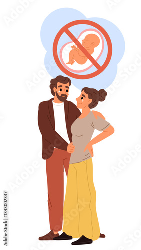 Crying man and woman can t have children. Couple infertility. Family dreaming about pregnancy and childbirth. Problem with reproductive health. Parents planning kid. Vector concept