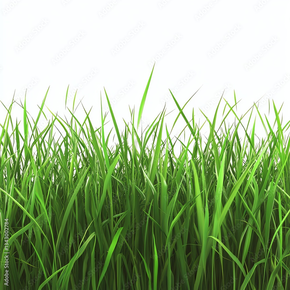 Fototapeta premium Fresh Green Grass Growing in Field on White Background Closeup