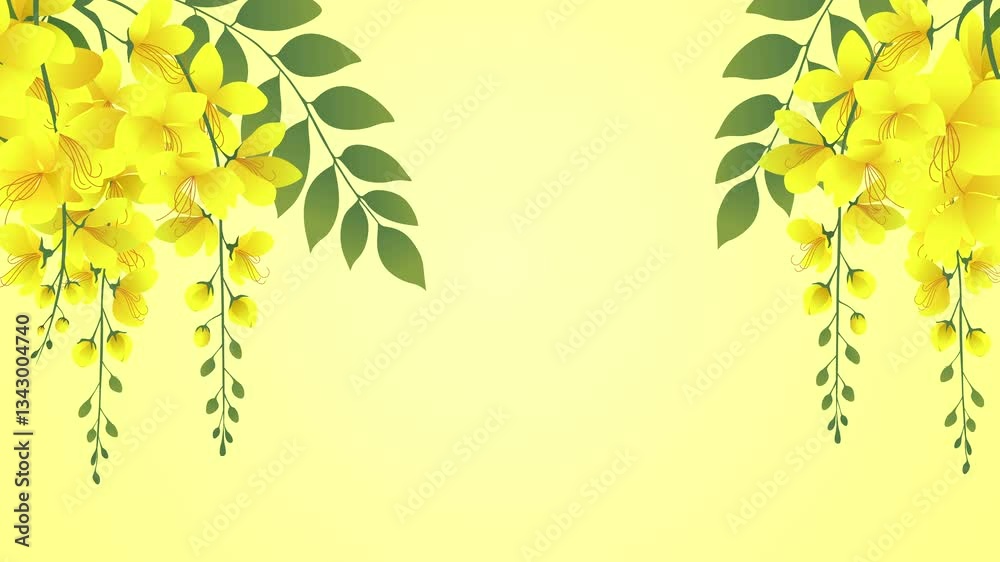 Golden Shower, Cassia Fistula or Kanikonna Flower on Yellow Background Video Clip for Kerala Vishu Festival