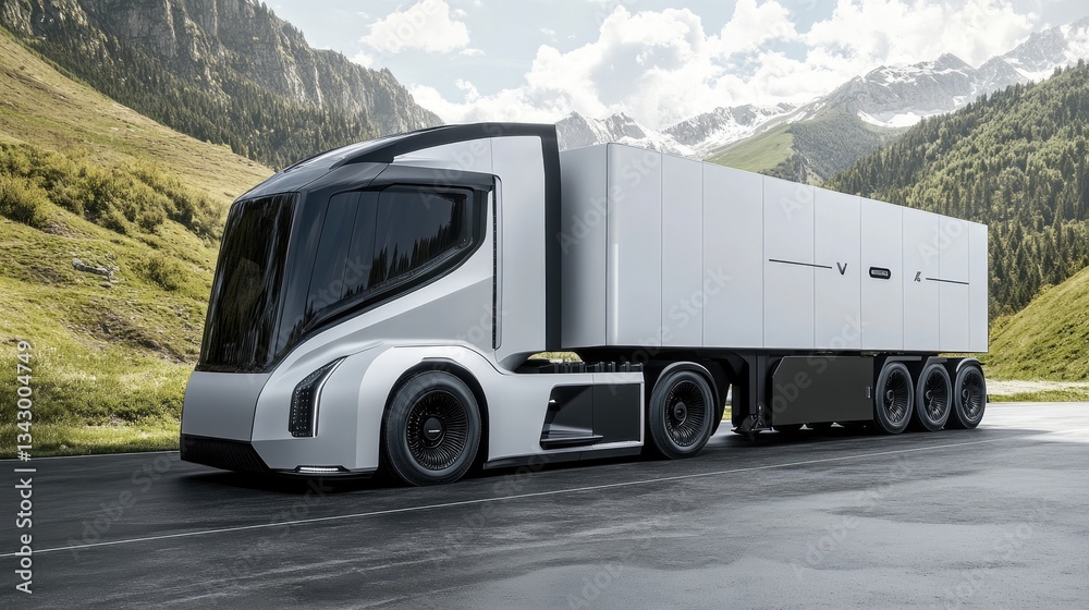 Obraz premium A futuristic truck equipped with IoV-enabled fleet tracking and smart logistics monitoring.