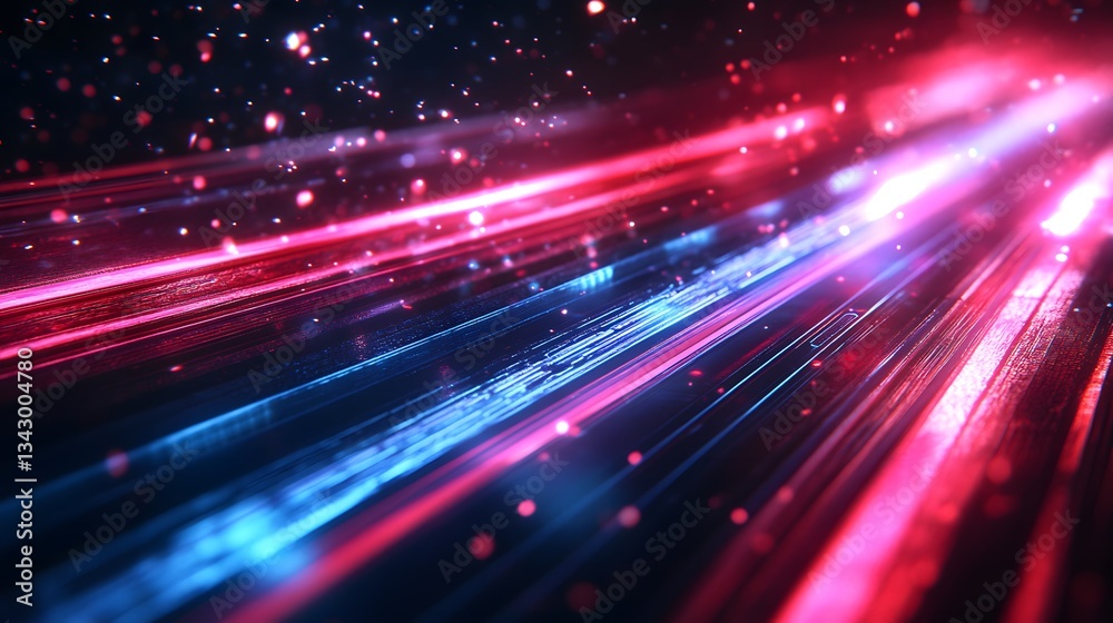 Abstract depiction of glowing lines with vibrant red and blue hues