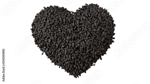 Black cumin seeds, Nigella sativa in shape heart with transparent background, top view | Transparent PNG --ar 16:9