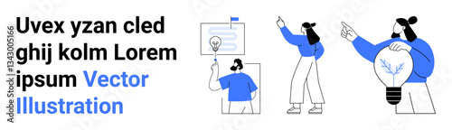 Professionals presenting concepts with light bulb, analyzing charts, and collaborating. Ideal for teamwork, innovation, collaboration, creativity, presentations, design processes simple landing page