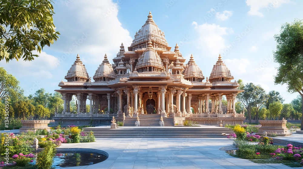 Obraz premium Shri Ram Mandir Temple in Ayodhya, birthplace of Lord Ram