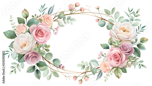 Elegant Watercolor Floral Frame with Delicate Flowers and Leaves, Isolated on Transparent Background for Wedding Invitations, Cards, and Designs

