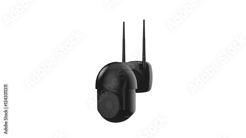 Black Modern security wifi CCTV camera with infrared night vision, isolated on a white transparent, symbolizing surveillance and safety