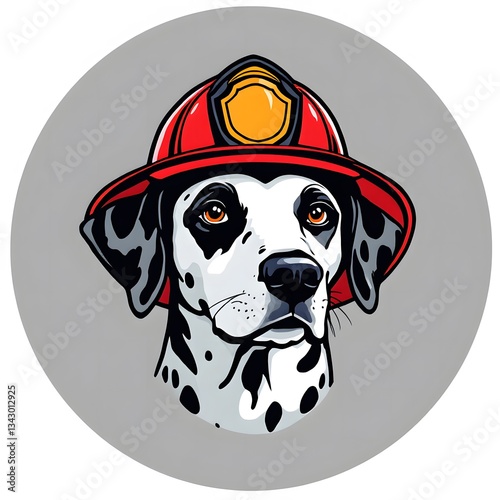 Brave Dalmatian Wearing a Firefighter's Helmet