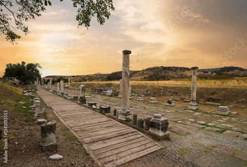 Entrance road to Bergama Asklepion Archaeological site ( Asklepieion ) Temple of healing consecrated in the name of Asclepius, the god of medicine in ancient Greece. Izmir province, Turkey country 