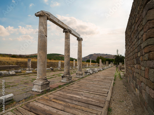 Entrance road to Bergama Asklepion Archaeological site ( Asklepieion ) Temple of healing consecrated in the name of Asclepius, the god of medicine in ancient Greece. Izmir province, Turkey country  photo