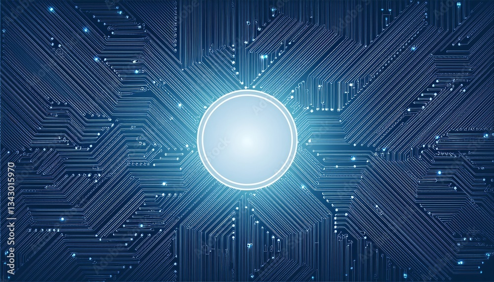 Futuristic technology background with white circle circuit wires on motherboard Futuristic technology background with white circle circuit wires on motherboard