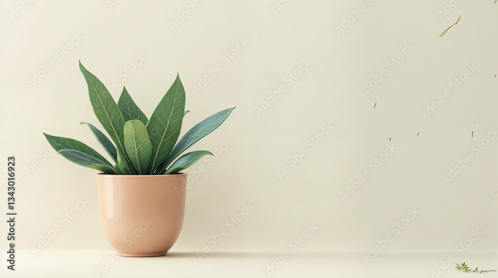 A small plant is in a pink pot A small plant is in a pink pot