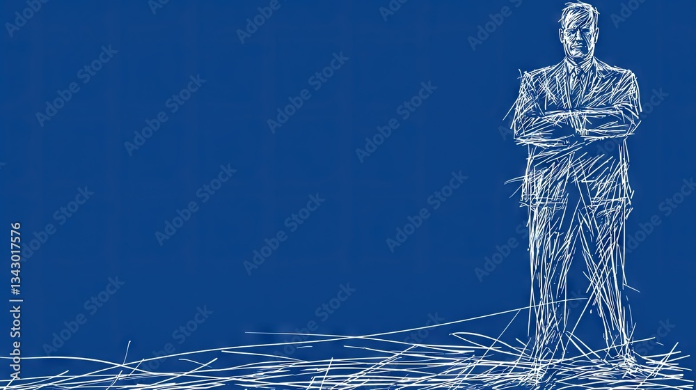 Obraz premium Businessman sketch on blue background