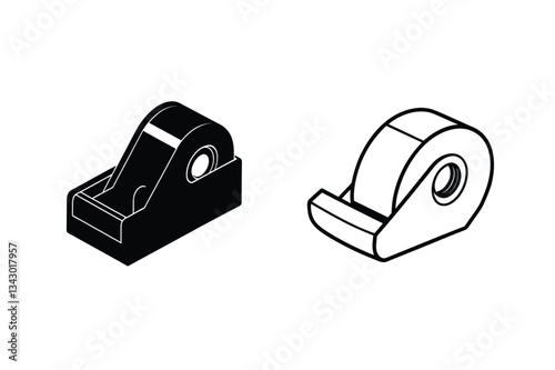 Office Supplies Tape Dispenser Icons, Black and White, Adhesive, Stationery
