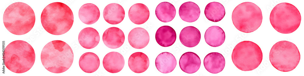 A repeating pattern of playful vibrant pink watercolor painted circles and spheres in varying sizes creating a minimalist contemporary design A repeating pattern of playful vibrant pink watercolor painted circles and spheres in varying sizes creating a minimalist contemporary design