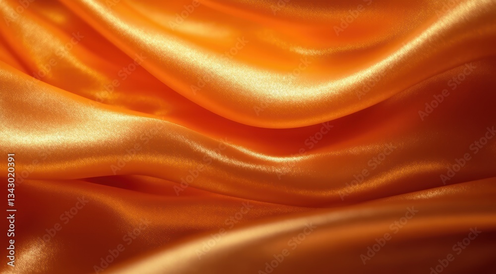 Fototapeta premium Smooth orange silk fabric with elegant waves and shine.