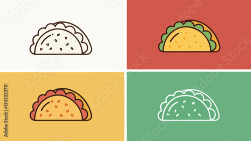 Taco Illustration vector design, Taco Logo and icon design, Set of Taco vector design