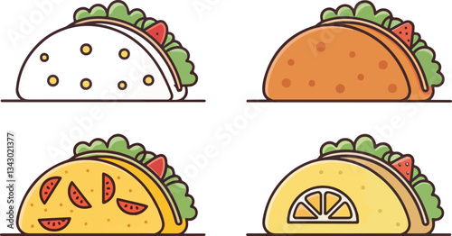 Taco Illustration vector design, Taco Logo and icon design, Set of Taco vector design