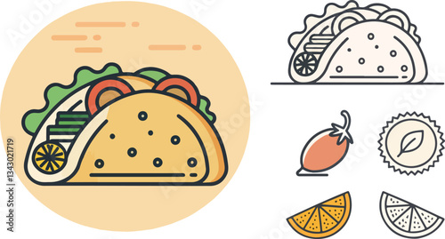 Taco Illustration vector design, Taco Logo and icon design, Set of Taco vector design