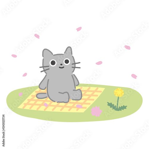 花見で春を楽しむねこイラスト