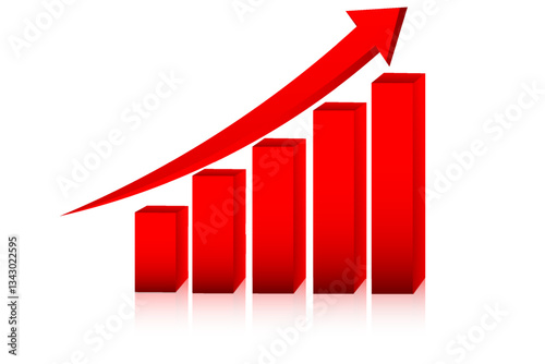 Bar charts growing columns on Red background
