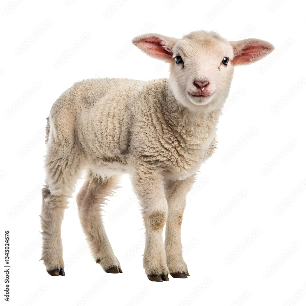A sweet lamb, fluffy and innocent, stands against a stark on white or transparent background, png, capturing its gentle nature with soft lighting. A sweet lamb, fluffy and innocent, stands against a stark on white or transparent background, png, capturing its gentle nature with soft lighting.