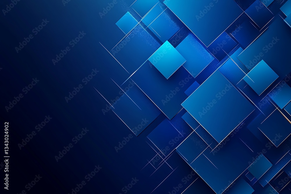 Fototapeta premium Abstract blue background with square shapes and space for text placement