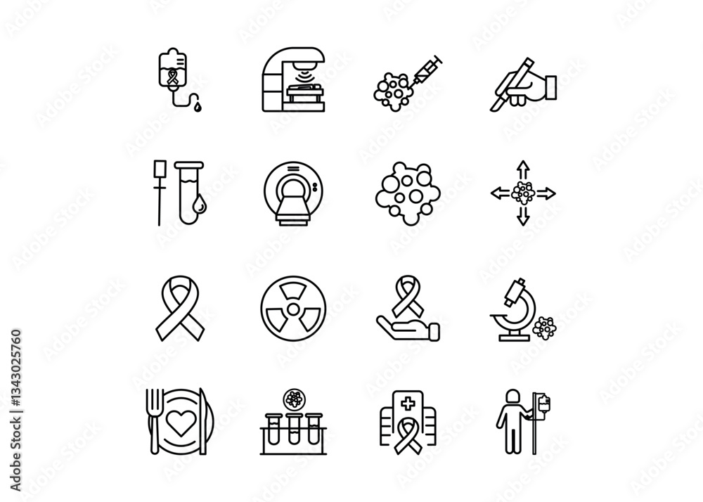 Fototapeta premium Set of icons for Cancer. Editable stroke. Vector illustration 