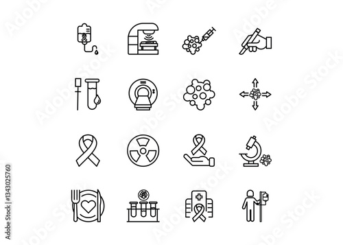 Set of icons for Cancer. Editable stroke. Vector illustration	