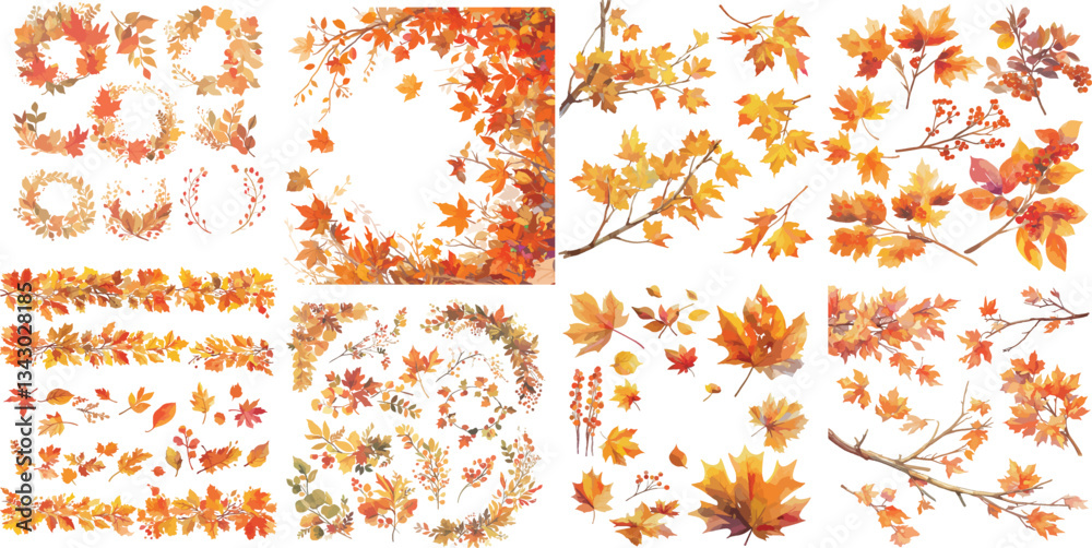autumn maple tree branches watercolor clipart