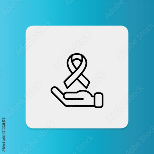 Cancer Ribbon and hand icon. Editable stroke. Vector illustration