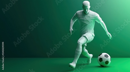 Soccer player in motion, low-poly style