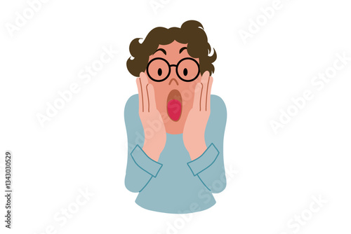 cartoon illustration of man with glasses surprised