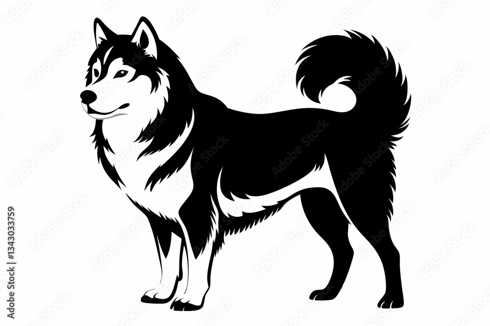 Fototapeta premium alaskan malamute line art silhouette vector illustration