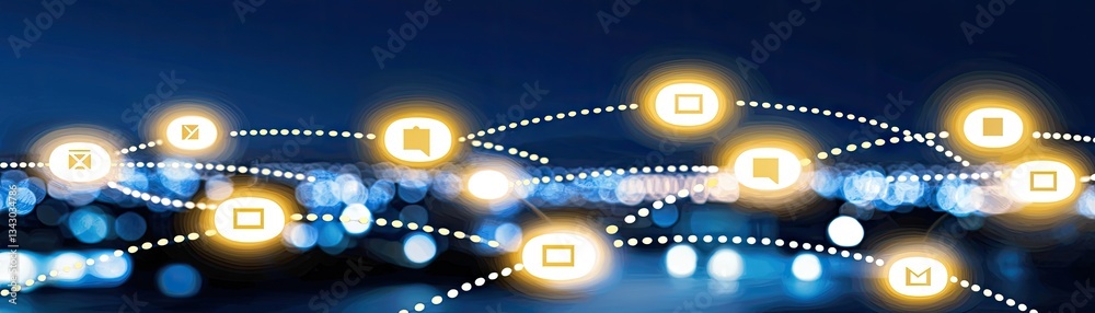 Fototapeta premium Abstract network connections over city lights