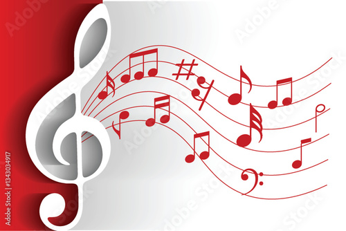 Musical notes pentagram background with sound wave
