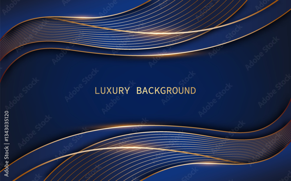 Luxurious and modern abstract background with a dark blue and gold color of elegant curved shapes. Vector illustration