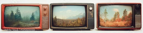 Obraz  z motywem Vintage Televisions Displaying Landscape Paintings