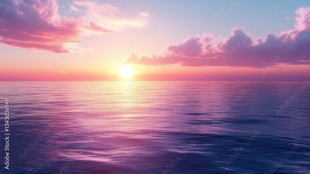 Naklejka premium Serene Pink Sunset Over Calm Ocean