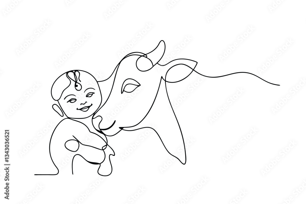 Obraz premium Infant Krishna's Childhood Innocence, Cows Gentle Affection, Online Art
