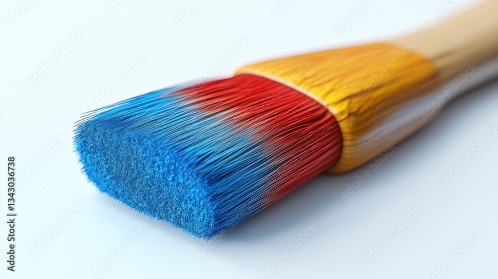 Fototapeta premium 3D art brush icon with multicolored bristles on white background
