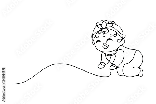 Adorable Baby Girl Crawling, Online Drawing, Happy Infant
