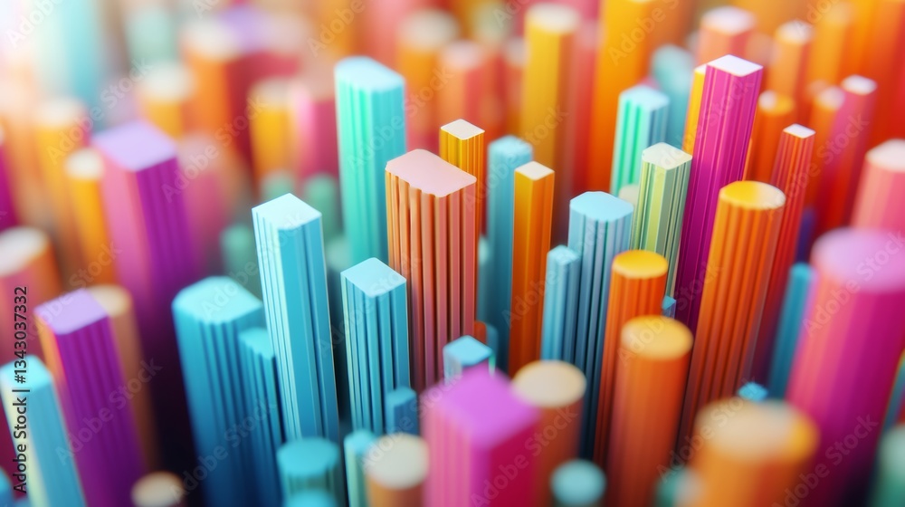 Obraz premium Colorful 3D bar graph showing growth; data visualization