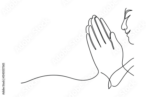 Online drawing of person praying, hands clasped, faith, hope, supplication