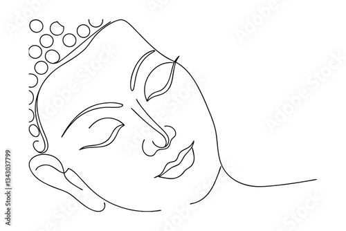 Reclining Buddha Line Art Peaceful Serenity, Meditation, Enlightenment