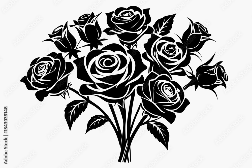 bouquet of roses line art silhouette vector illustration