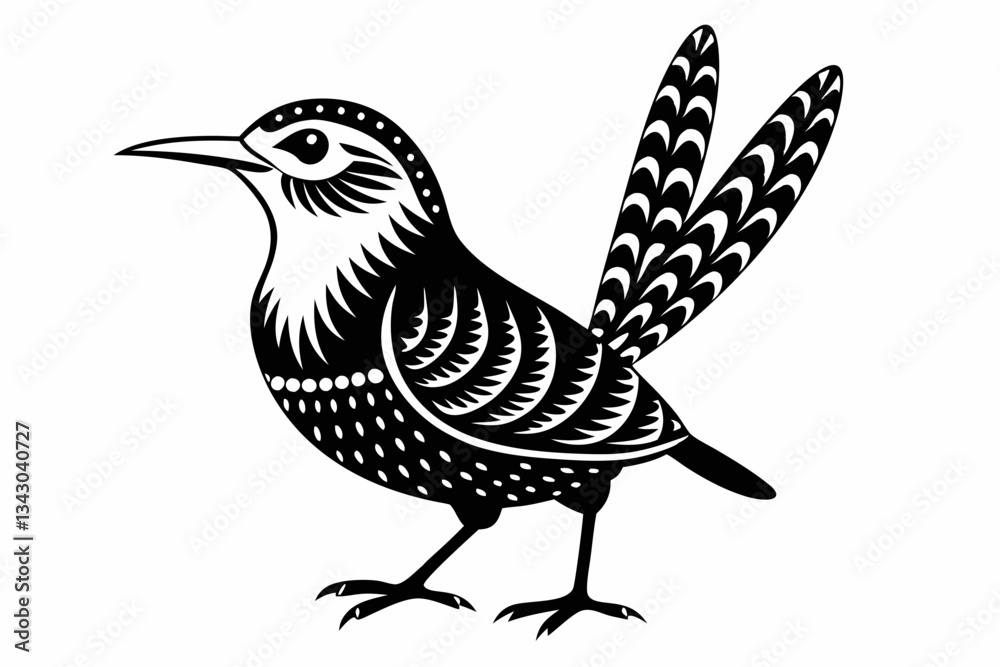 Naklejka premium cactus wren line art silhouette vector illustration