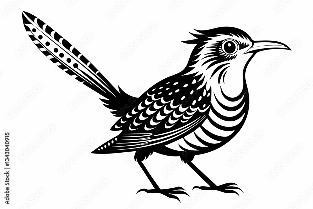 Obraz premium cactus wren line art silhouette vector illustration