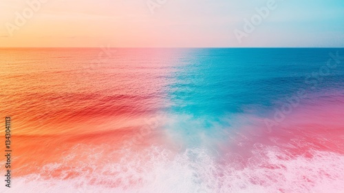 Dreamy pastel ocean waves meet a vibrant sunset sky. A serene and colorful seascape.