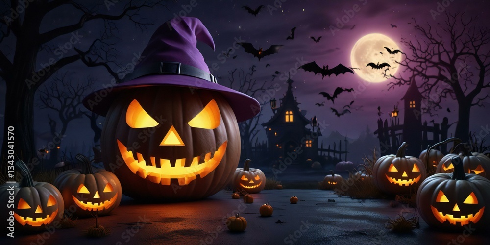 Fototapeta premium halloween background with pumpkin and bats